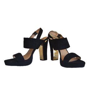 Report Womens Black Suede and Gold Accent High Heel Shoes - Vegan